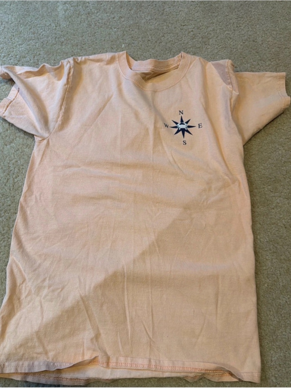 Hanes Peach Short Sleeve Crewneck with Navy Compass Graphic